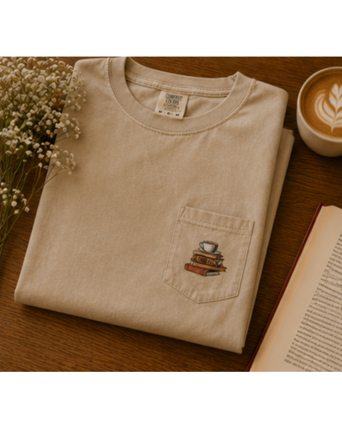 Coffeehouse Reader Pocket Tee