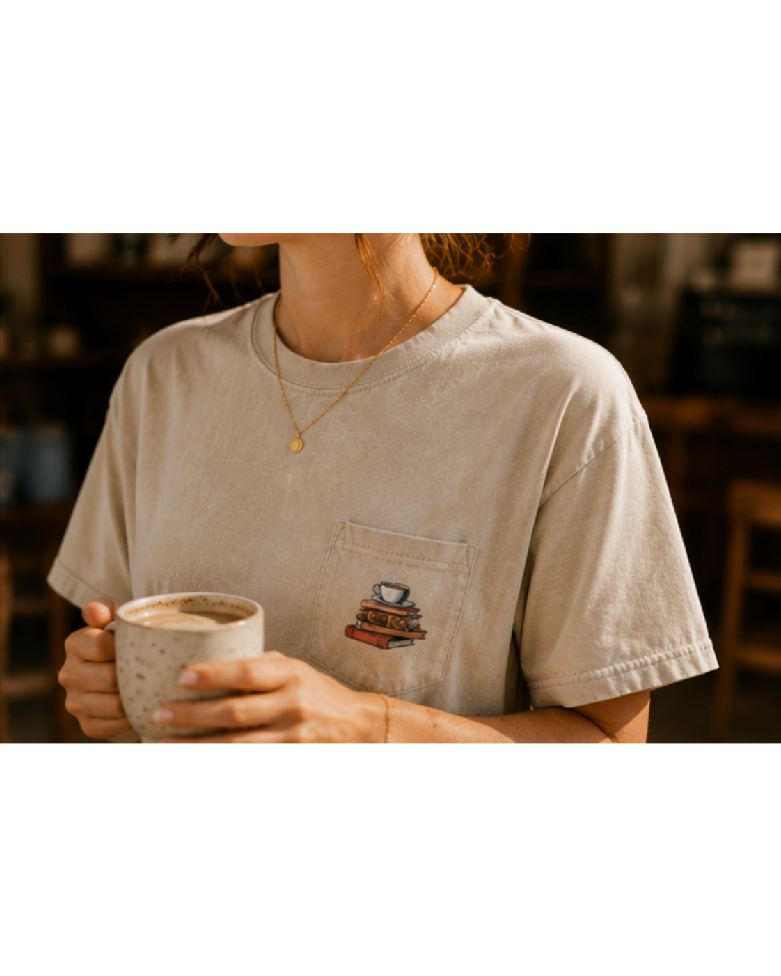 Coffeehouse Reader Pocket Tee