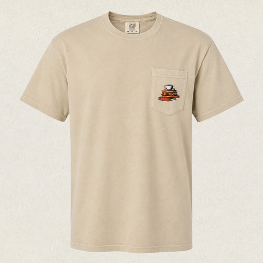Coffeehouse Reader Pocket Tee